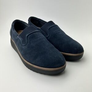 Clarks Collection Shoes Womens Size 9.5 Wide Blue Suede Slip On Loafer Comfort